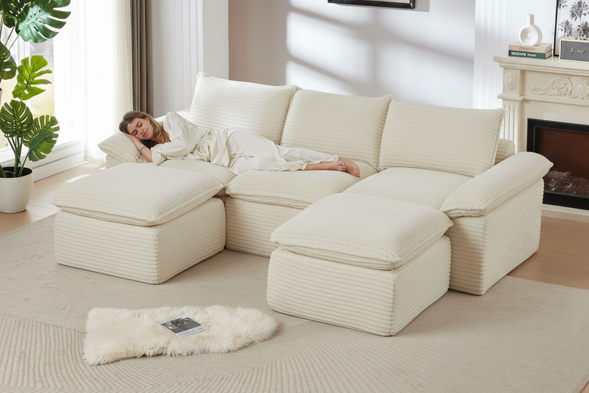 VELLO 111" 3-Seater Sofa with 2 Ottomans