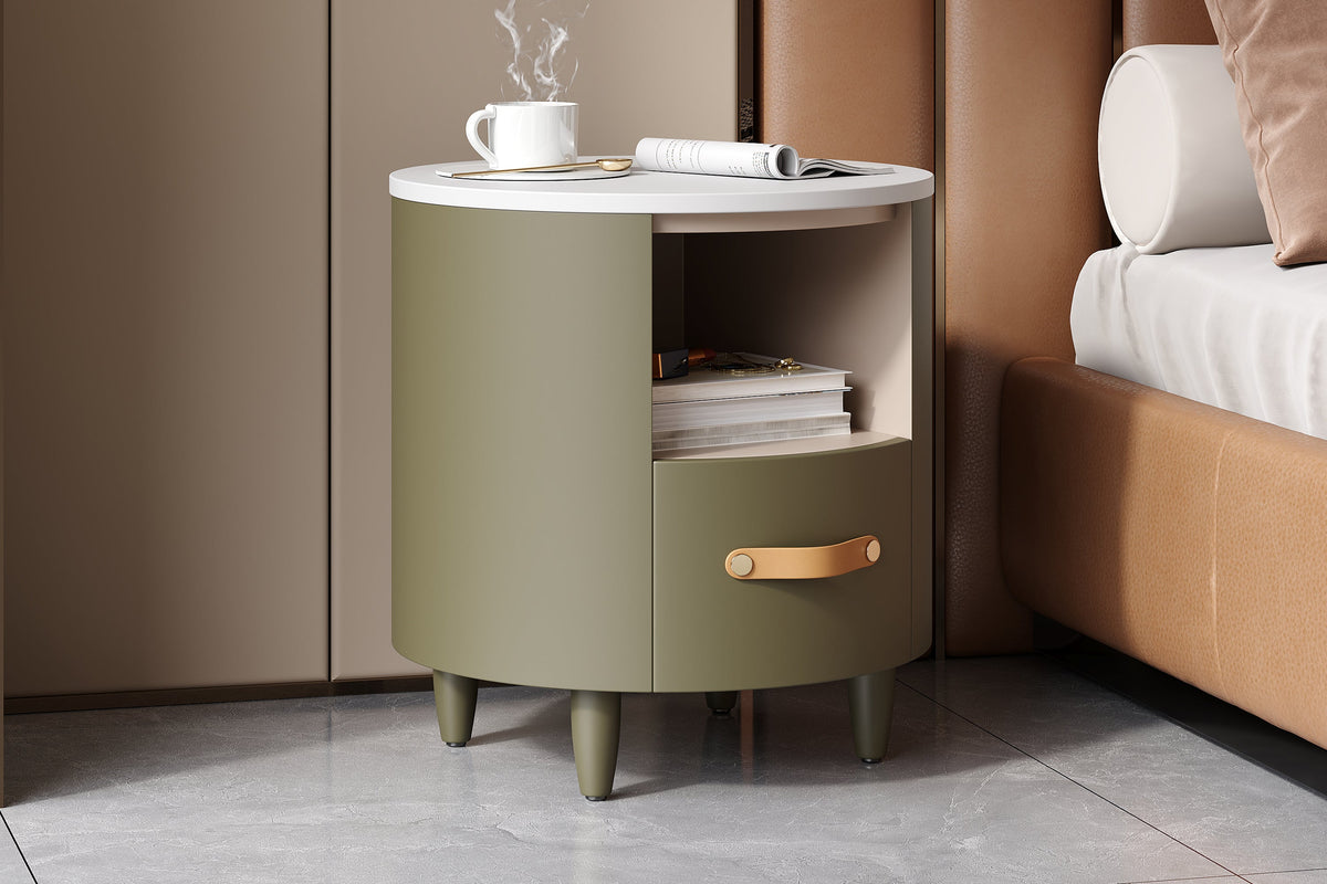 GALEN Modern Round Nightstand with Storage Drawer