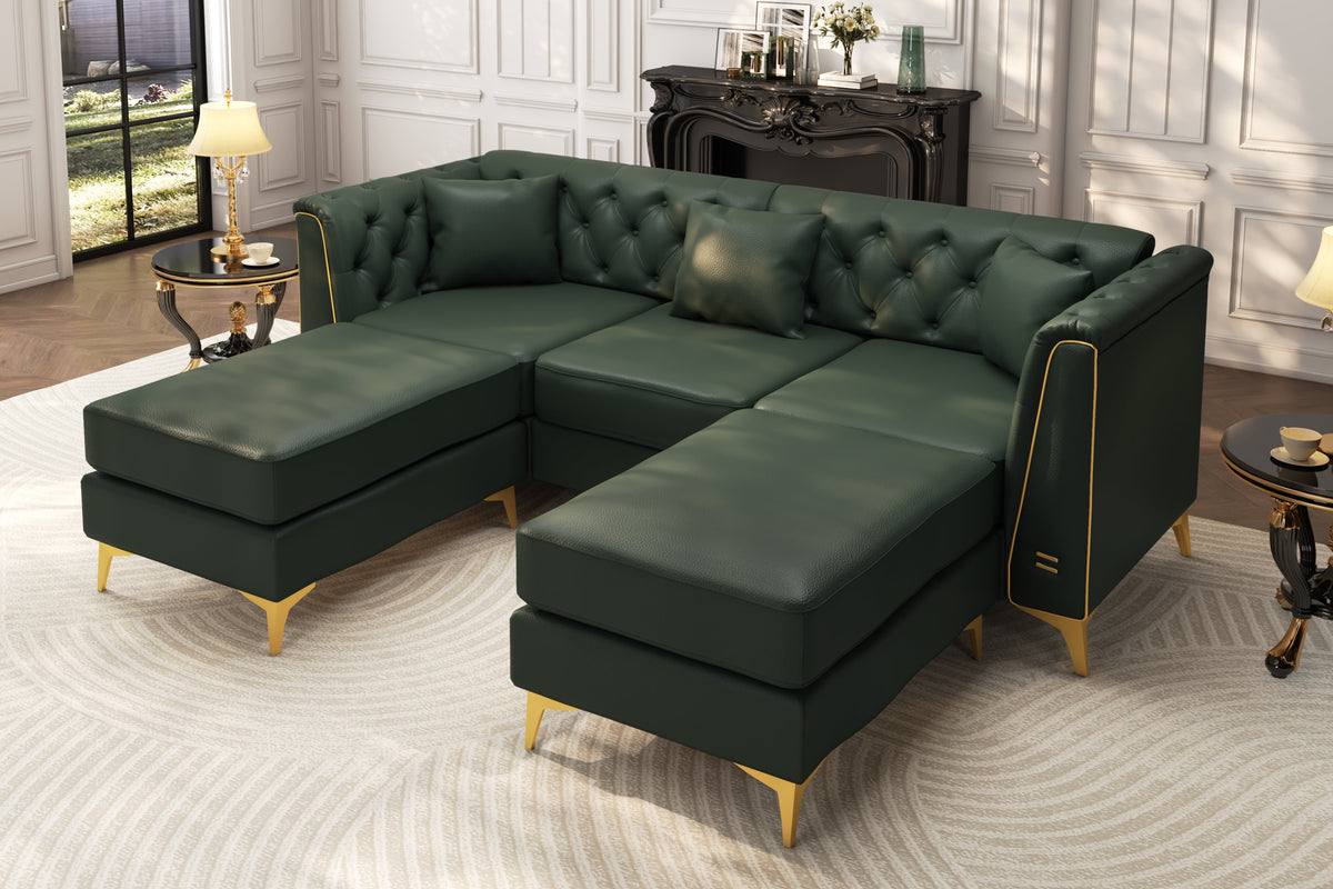 FALVINO Chesterfield 81" 3-Seater Sofa with 2 Ottomans