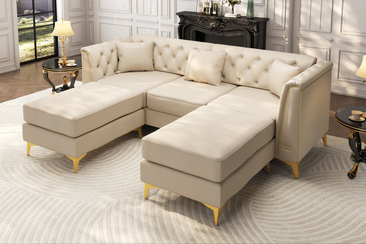 FALVINO Chesterfield 81" 3-Seater Sofa with 2 Ottomans