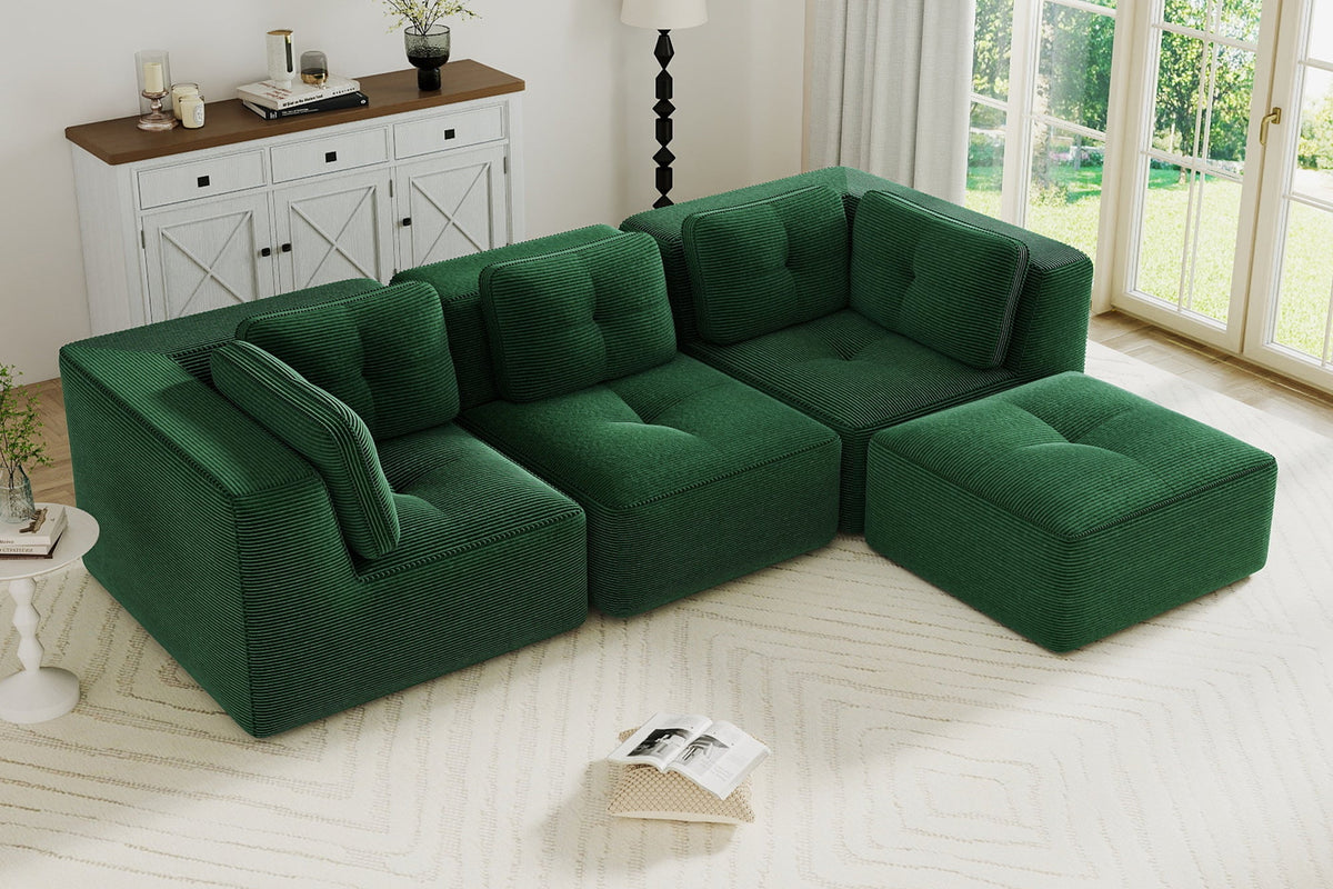 CORDELIA 116" 3-Seater High Armrest Sofa with 1 Ottoman