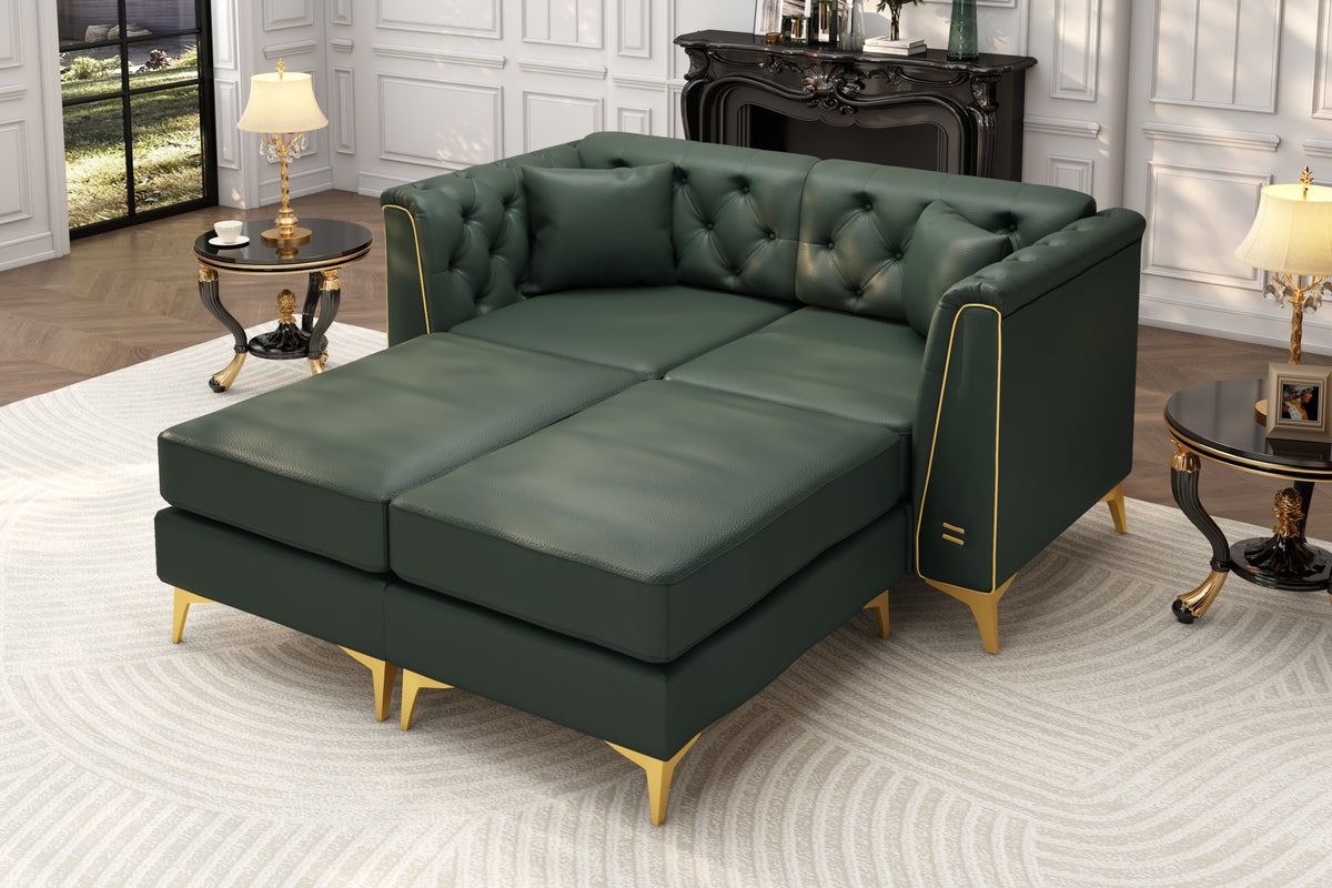 FALVINO Chesterfield 61" Loveseat Sofa with 2 Ottoman
