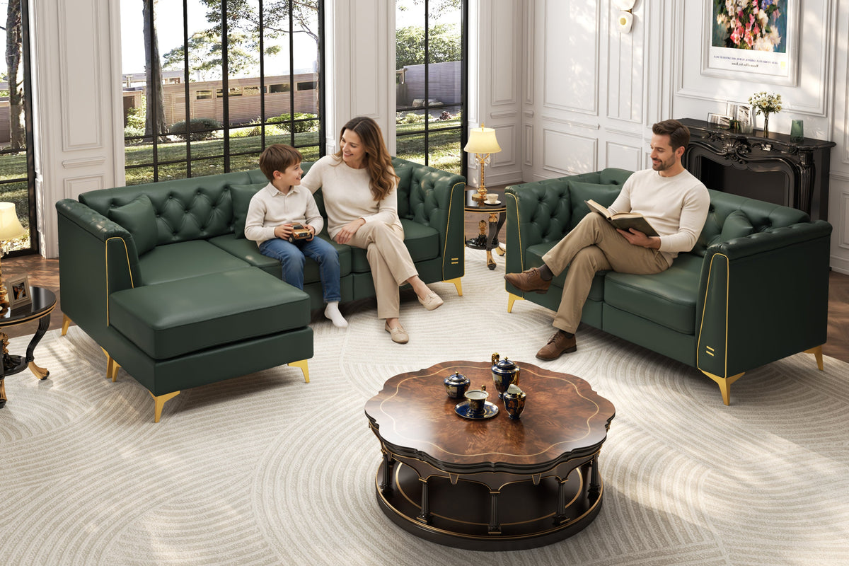 FALVINO Chesterfield 5-Seater Sofa Set with 1 Ottoman