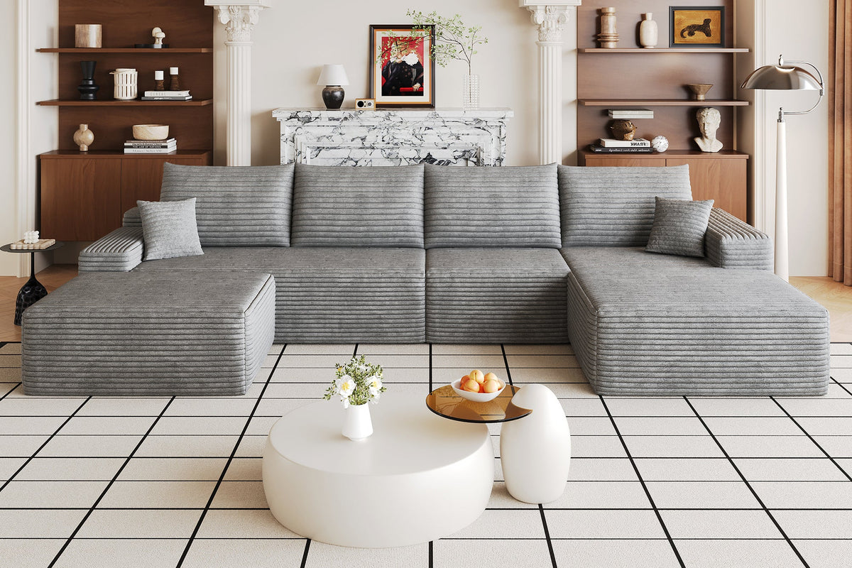 ORVITEX 135" Right Chaise Sofa with 1 Ottoman