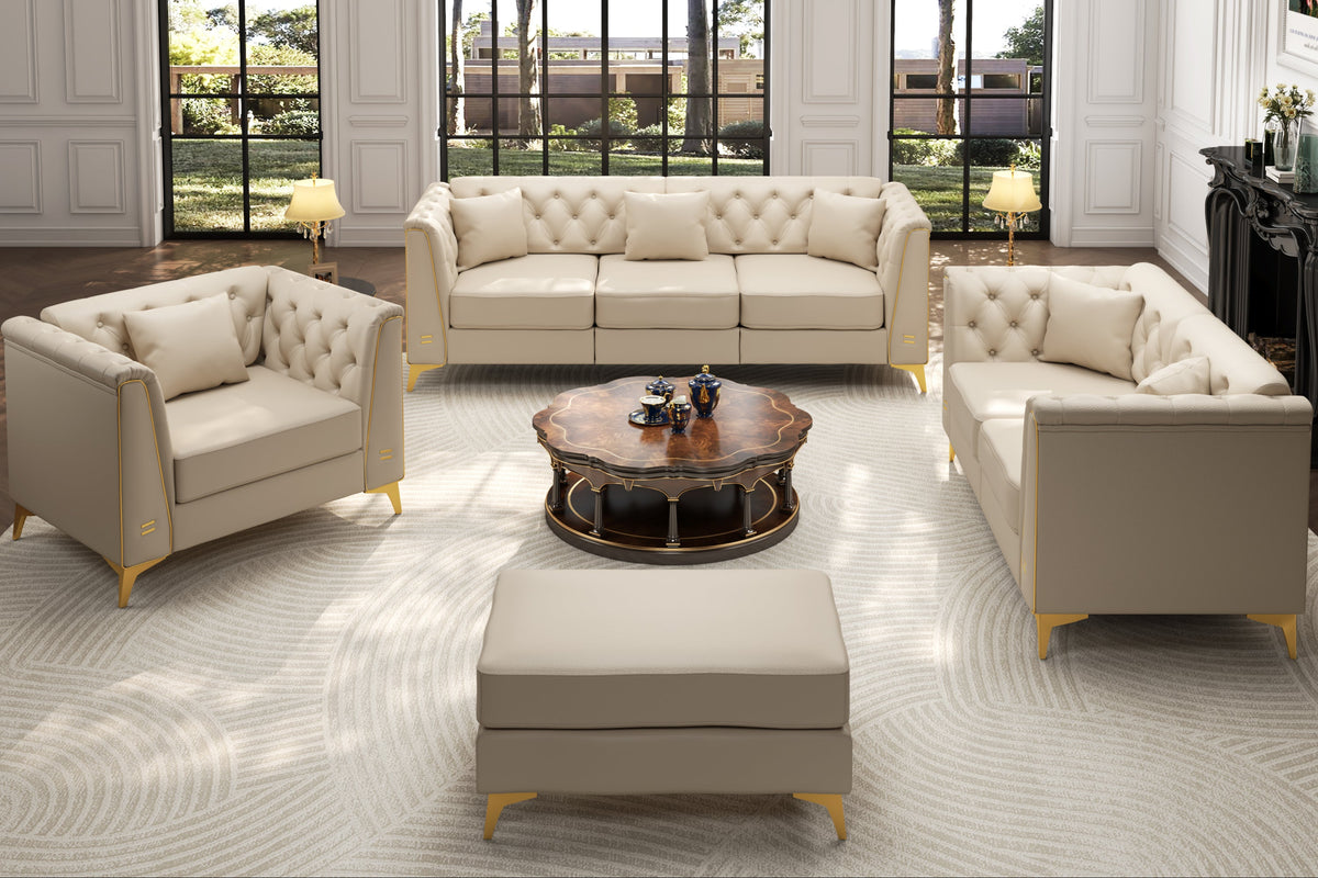 FALVINO Chesterfield 6-Seater Sofa Set with 1 Ottoman