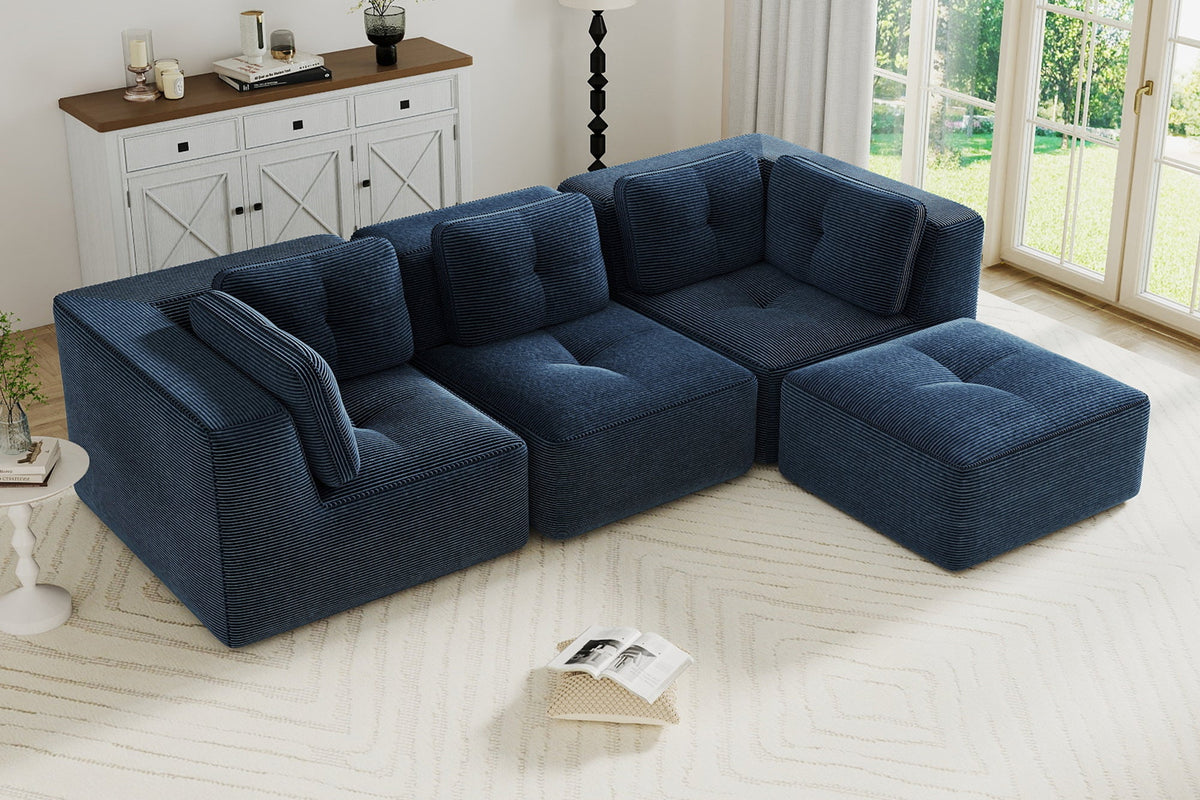 CORDELIA 116" 3-Seater High Armrest Sofa with 1 Ottoman