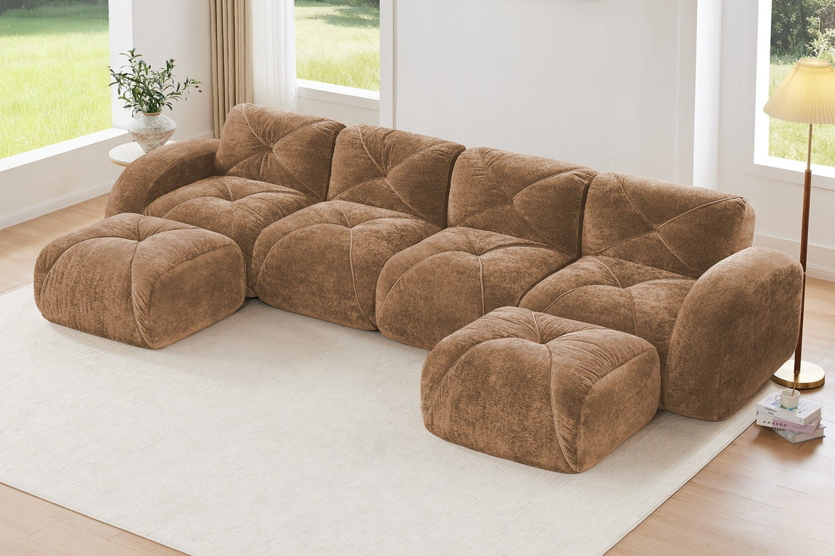 MYLO 140" 4-Seater Sofa with 2 Ottomans