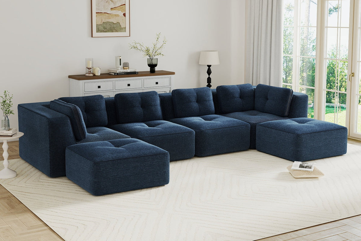 CORDELIA 151" 4-Seater High Armrest Sofa with 2 Ottomans