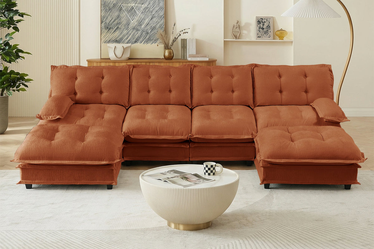 MARLOX 138" 4-Seater Sofa with 2 Ottomans