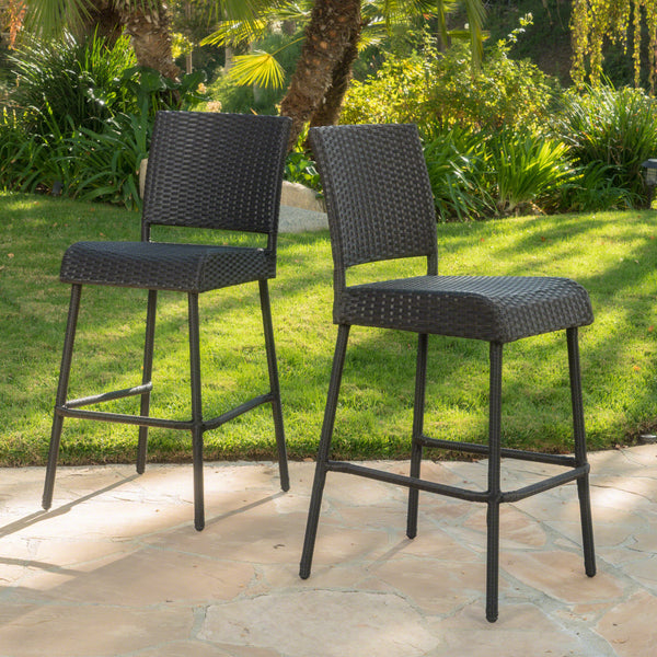 WELRO Patio Wicker Barstools Set