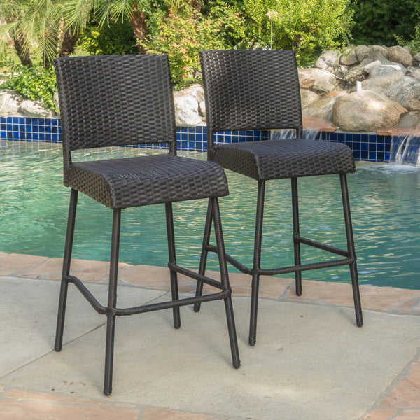 WELRO Patio Wicker Barstools Set