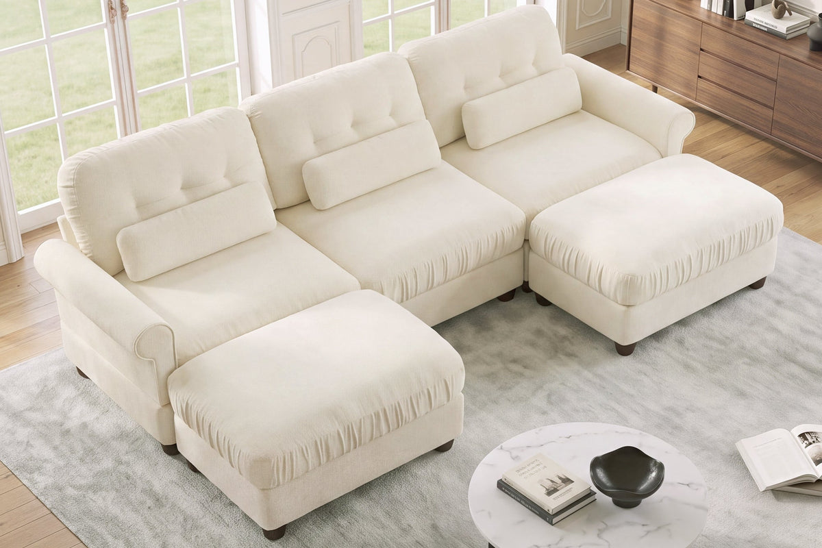 MELBOURNE 98" 3-Seater Sofa with 2 Ottomans