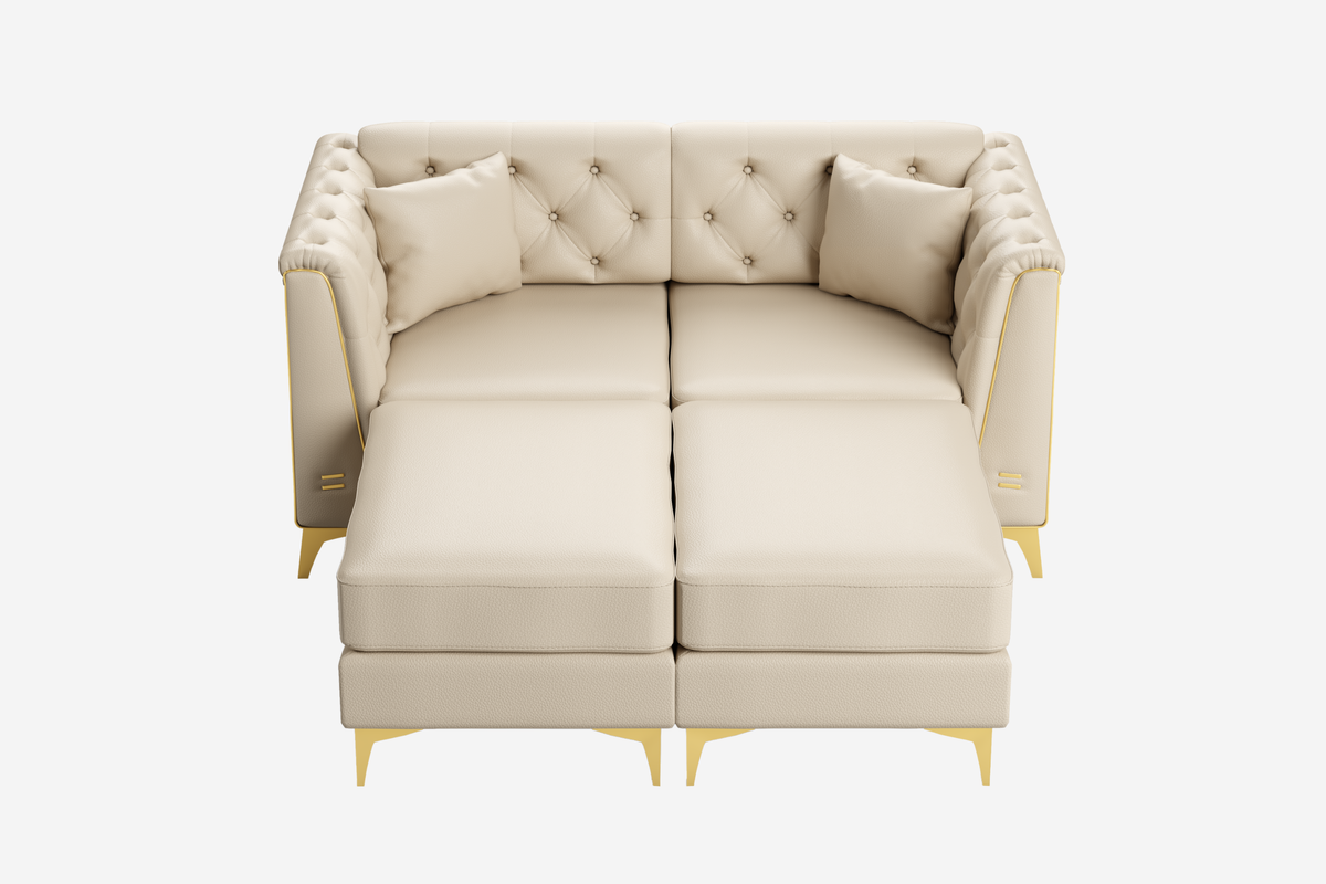 FALVINO Chesterfield 61" Loveseat Sofa with 2 Ottoman