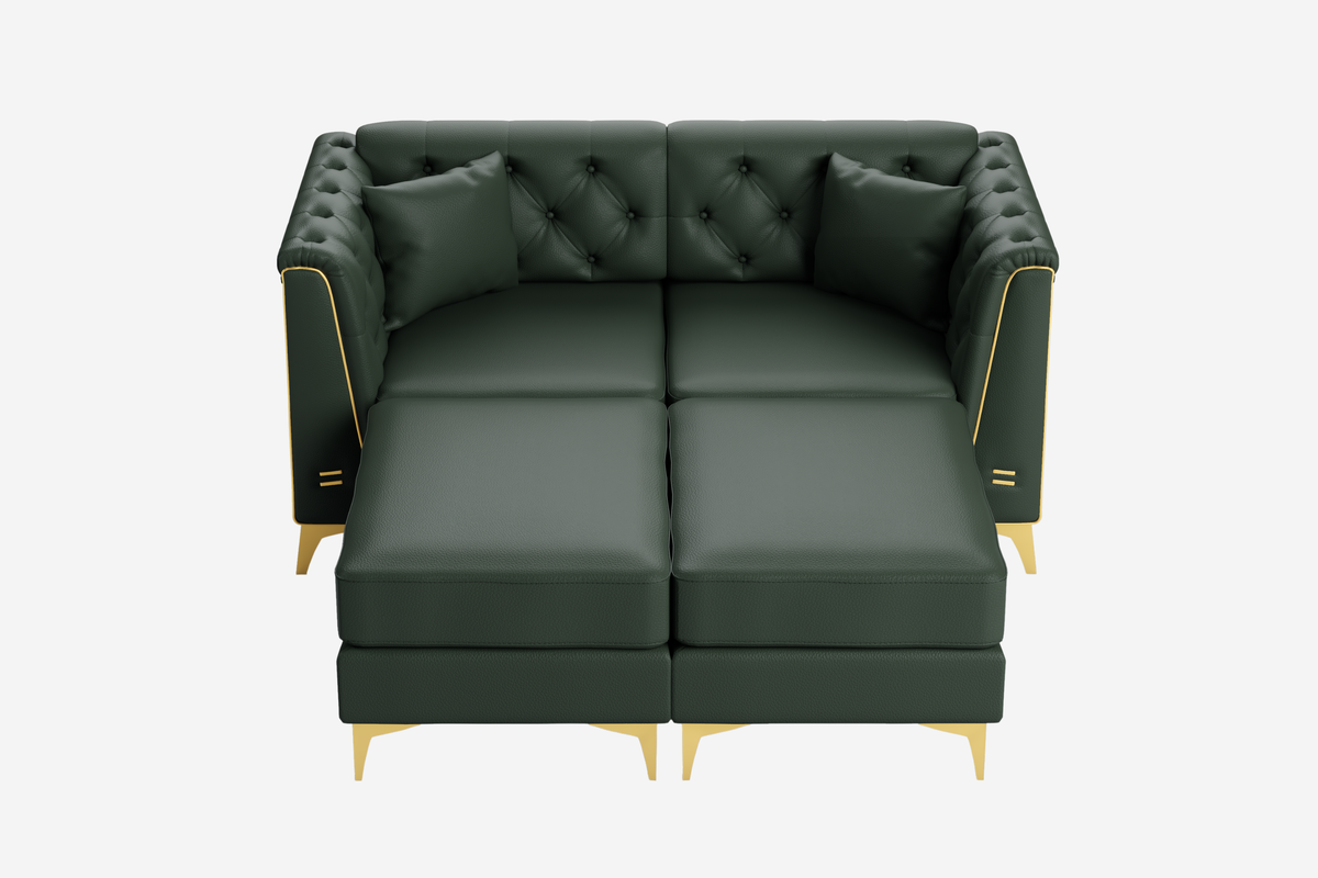 FALVINO Chesterfield 61" Loveseat Sofa with 2 Ottoman