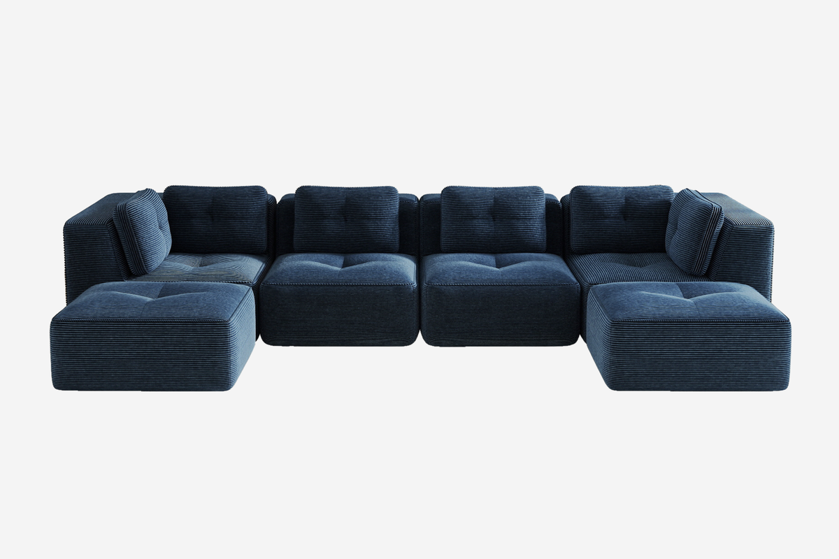 CORDELIA 151" 4-Seater High Armrest Sofa with 2 Ottomans