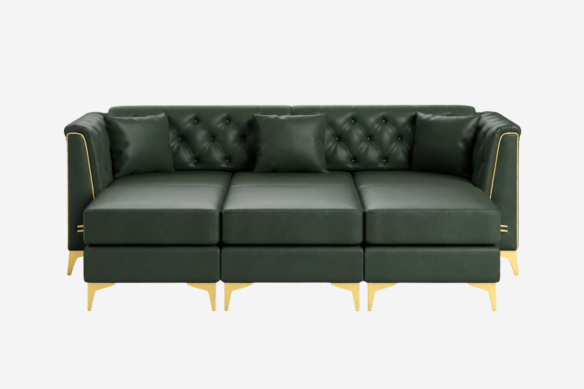 FALVINO Chesterfield 81" 3-Seater Sofa with 3 Ottomans