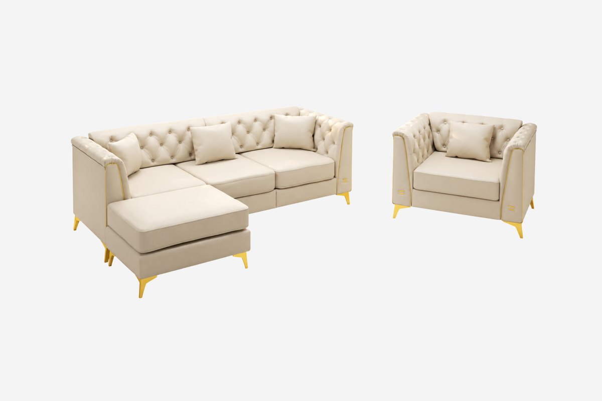 FALVINO Chesterfield 81" 4-Seater Sofa Set with 1 Ottoman