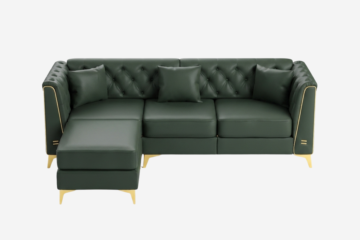 FALVINO Chesterfield 81" 3-Seater Sofa with 1 Ottoman
