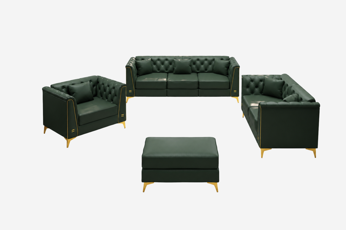 FALVINO Chesterfield 6-Seater Sofa Set with 1 Ottoman