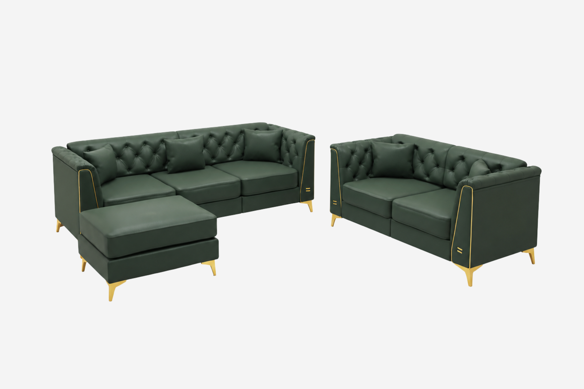 FALVINO Chesterfield 5-Seater Sofa Set with 1 Ottoman