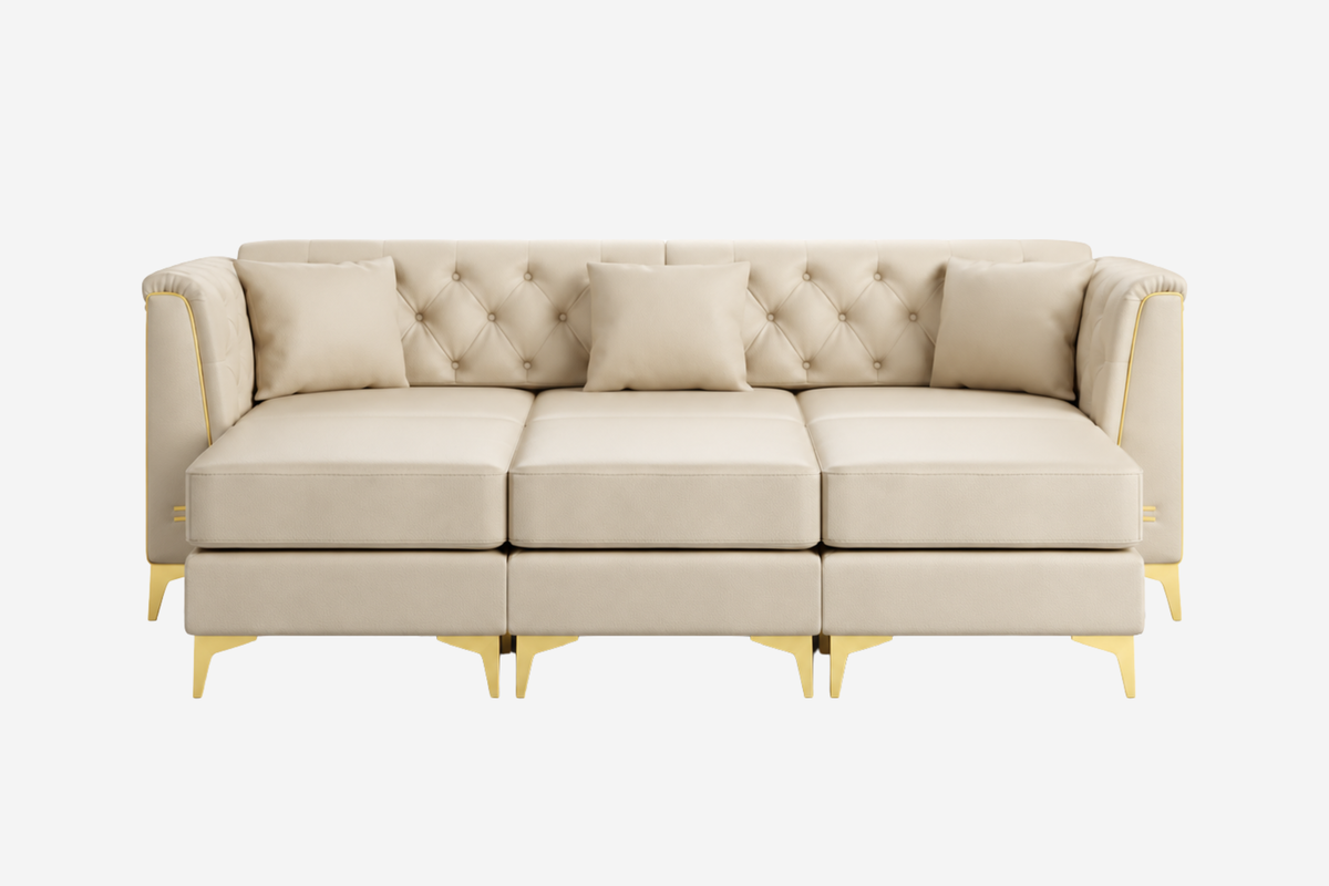 FALVINO Chesterfield 81" 3-Seater Sofa with 3 Ottomans