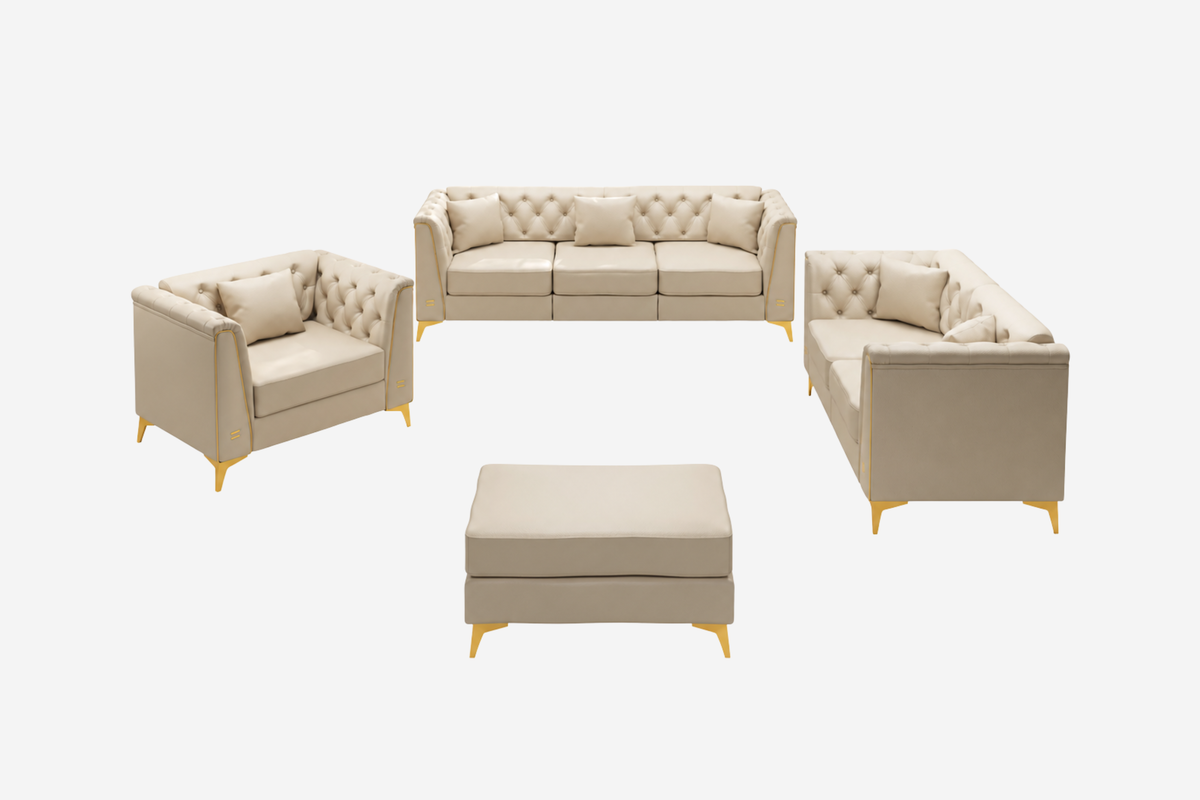 FALVINO Chesterfield 6-Seater Sofa Set with 1 Ottoman