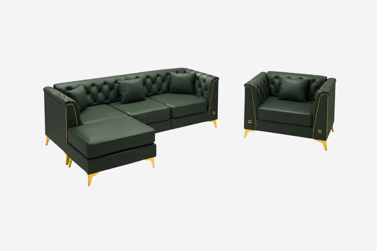 FALVINO Chesterfield 81" 4-Seater Sofa Set with 1 Ottoman