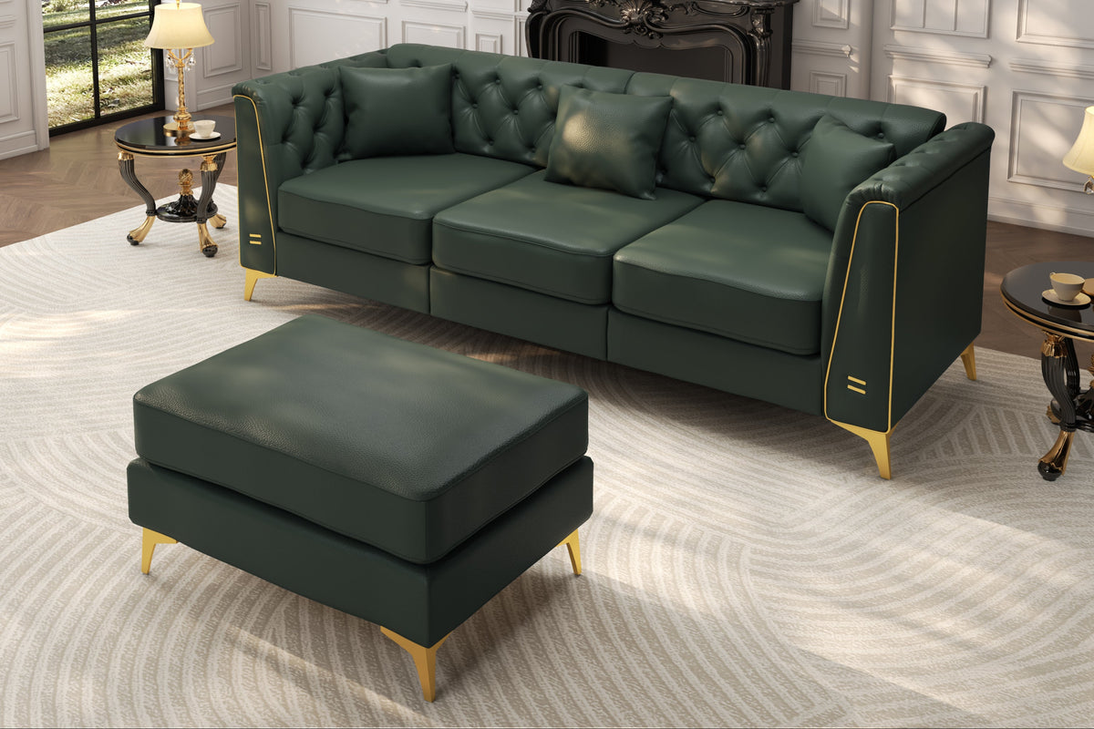 FALVINO Chesterfield 81" 3-Seater Sofa with 1 Ottoman