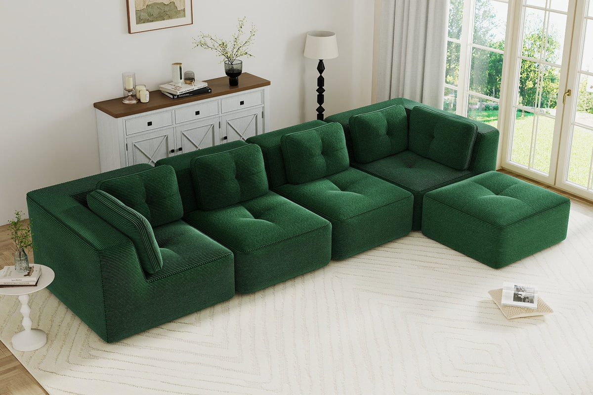 CORDELIA 151" 4-Seater High Armrest Sofa with 1 Ottoman