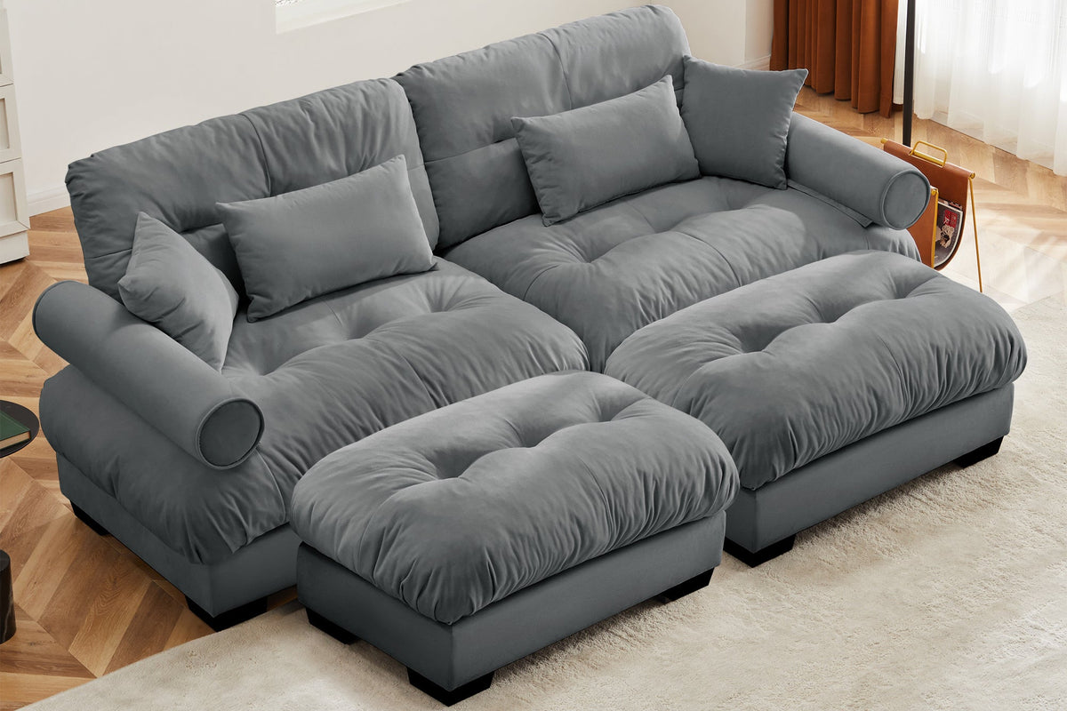 CLOUDIES 94&quot; Loveseat with 2 Ottomans