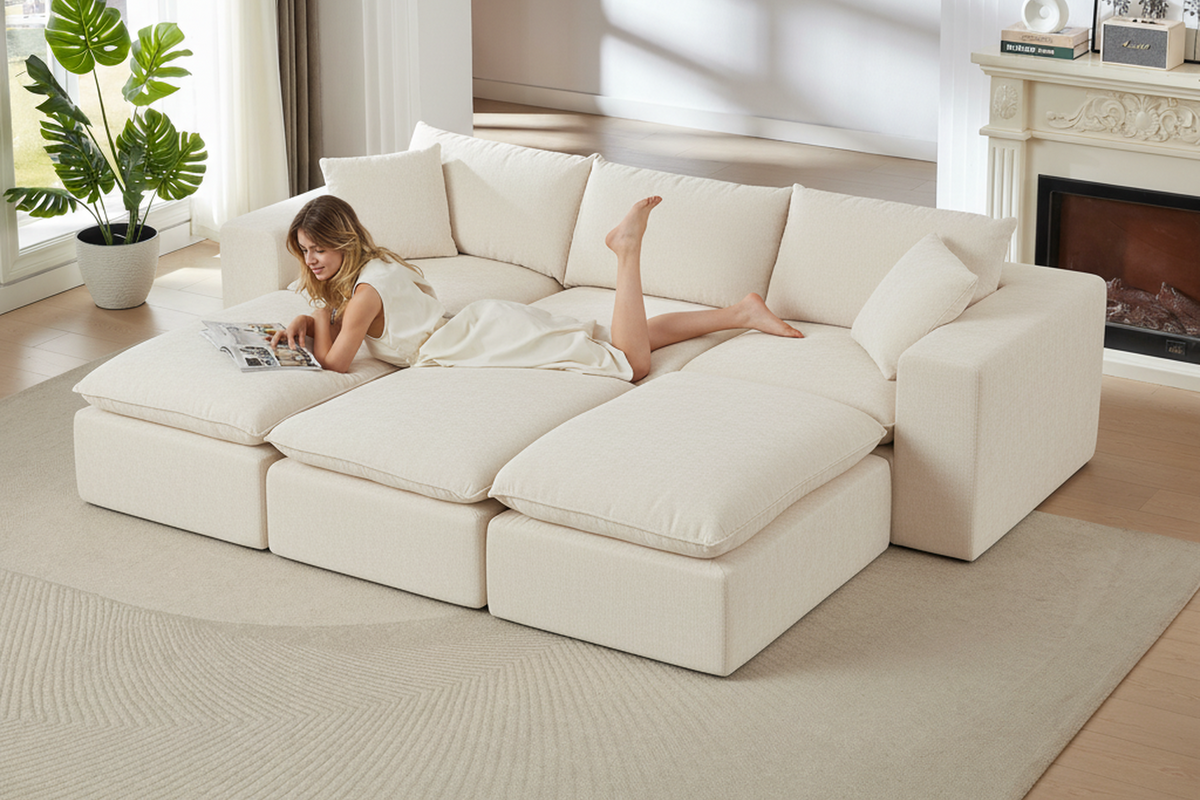 ZORVA 108" 6-Seater Sofa with 3 Ottomans