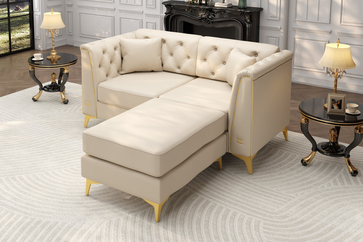 FALVINO Chesterfield 61" Loveseat Sofa with 1 Ottoman