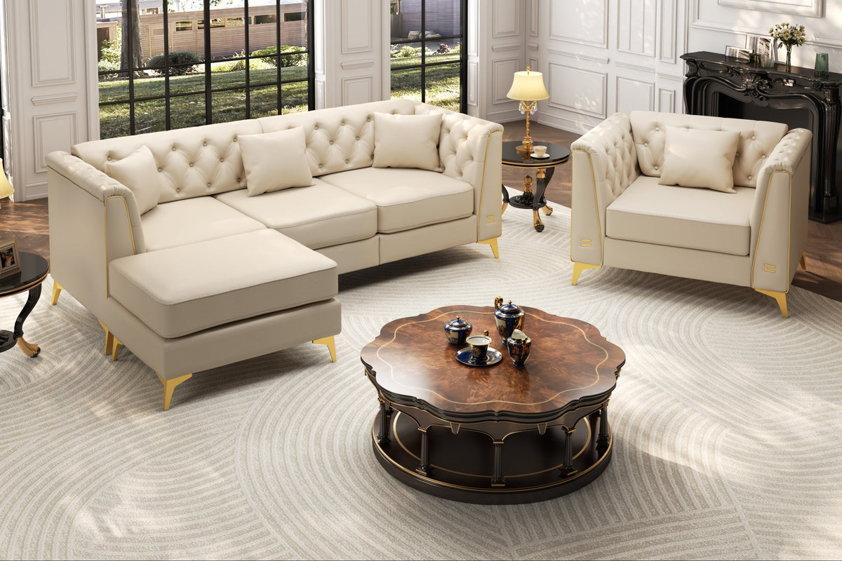 FALVINO Chesterfield 81" 4-Seater Sofa Set with 1 Ottoman