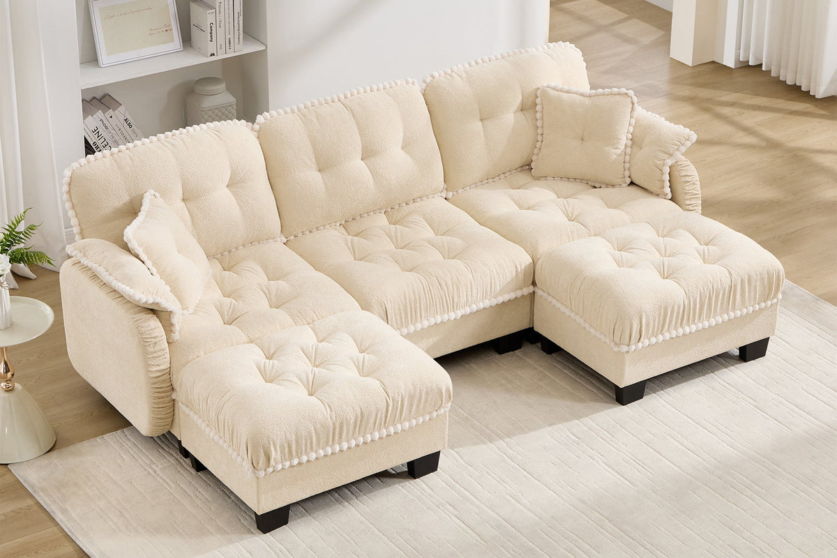 SANDRA 100" 3-Seater Sofa With 2 Ottomans