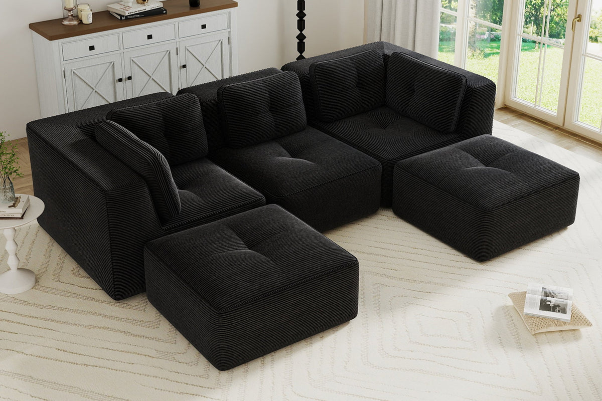 CORDELIA 116" 3-Seater High Armrest Sofa with 2 Ottomans