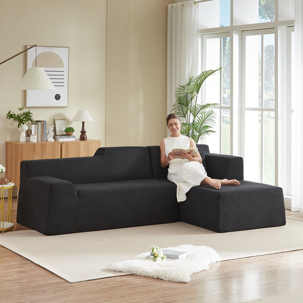 Livo Elegant L-Shape Corduroy Chaise Sofa