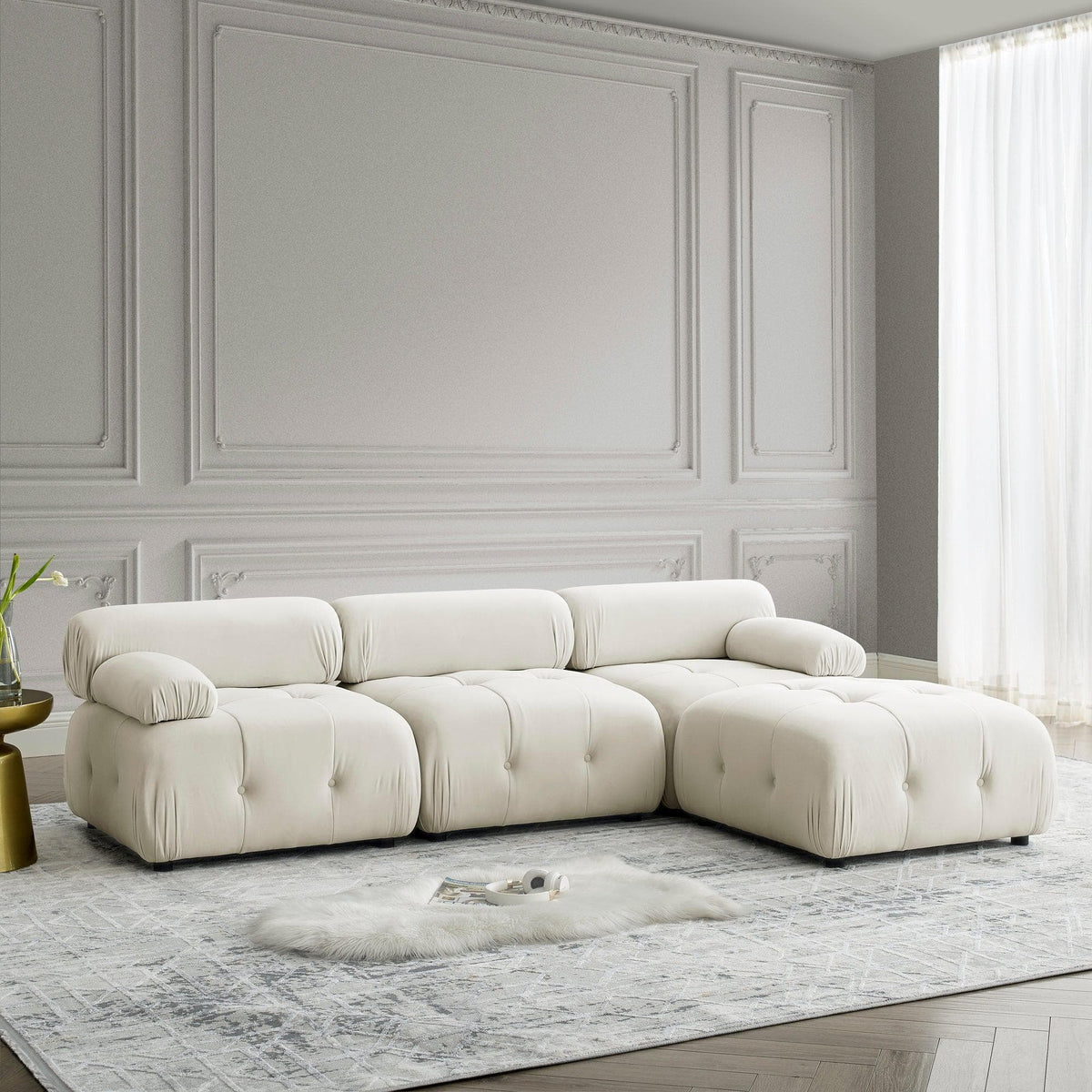 The AI Furniture Sofa Velvet - Beige Mario Belia Modular Sofa